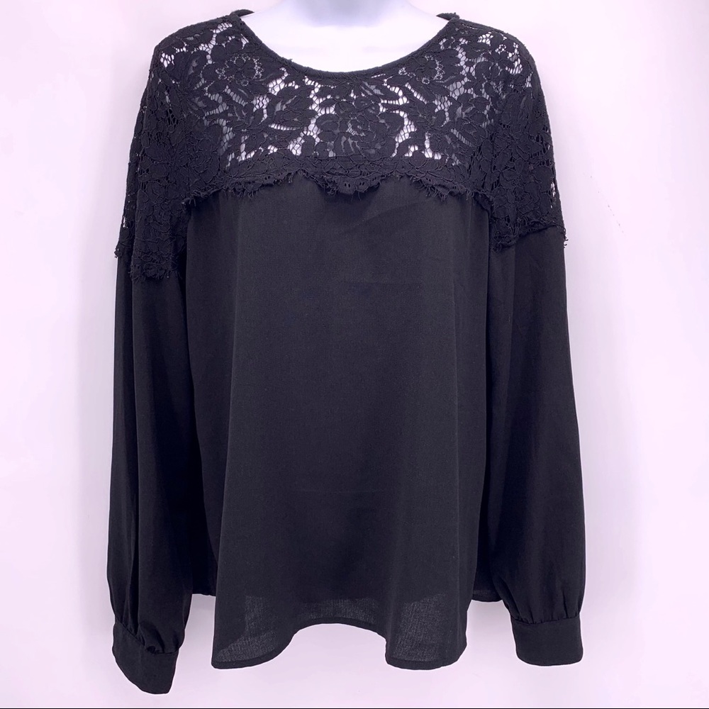 Lulus Black Long Sleeve Lace Blouse Top Size Medium